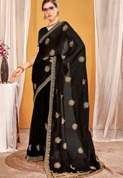 Embroidered Art Silk Saree in Black