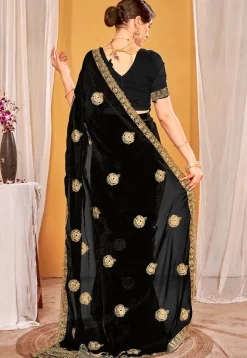 Embroidered Art Silk Saree in Black