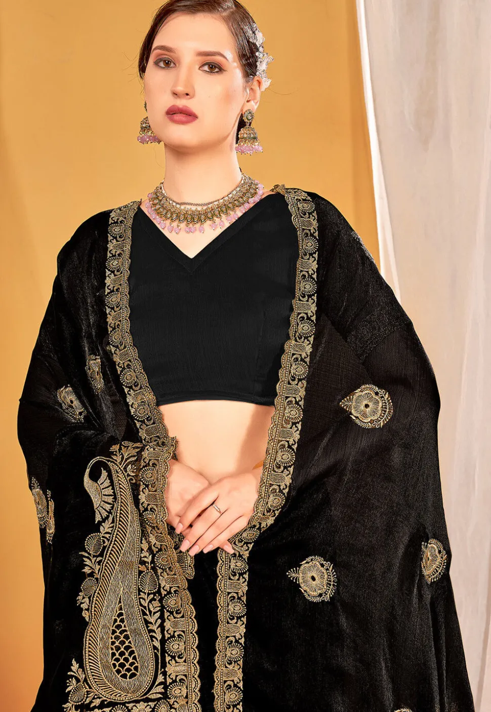Embroidered Art Silk Saree in Black