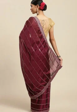 Embroidered Art Silk Saree in Wine
