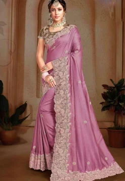 Embroidered Art Silk Saree in Pink