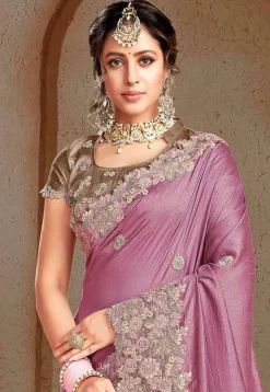 Embroidered Art Silk Saree in Pink