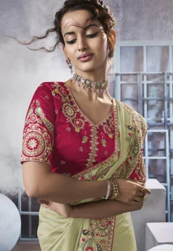 Embroidered Art Silk Saree in Light Green