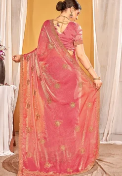 Embroidered Art Silk Saree in Peach