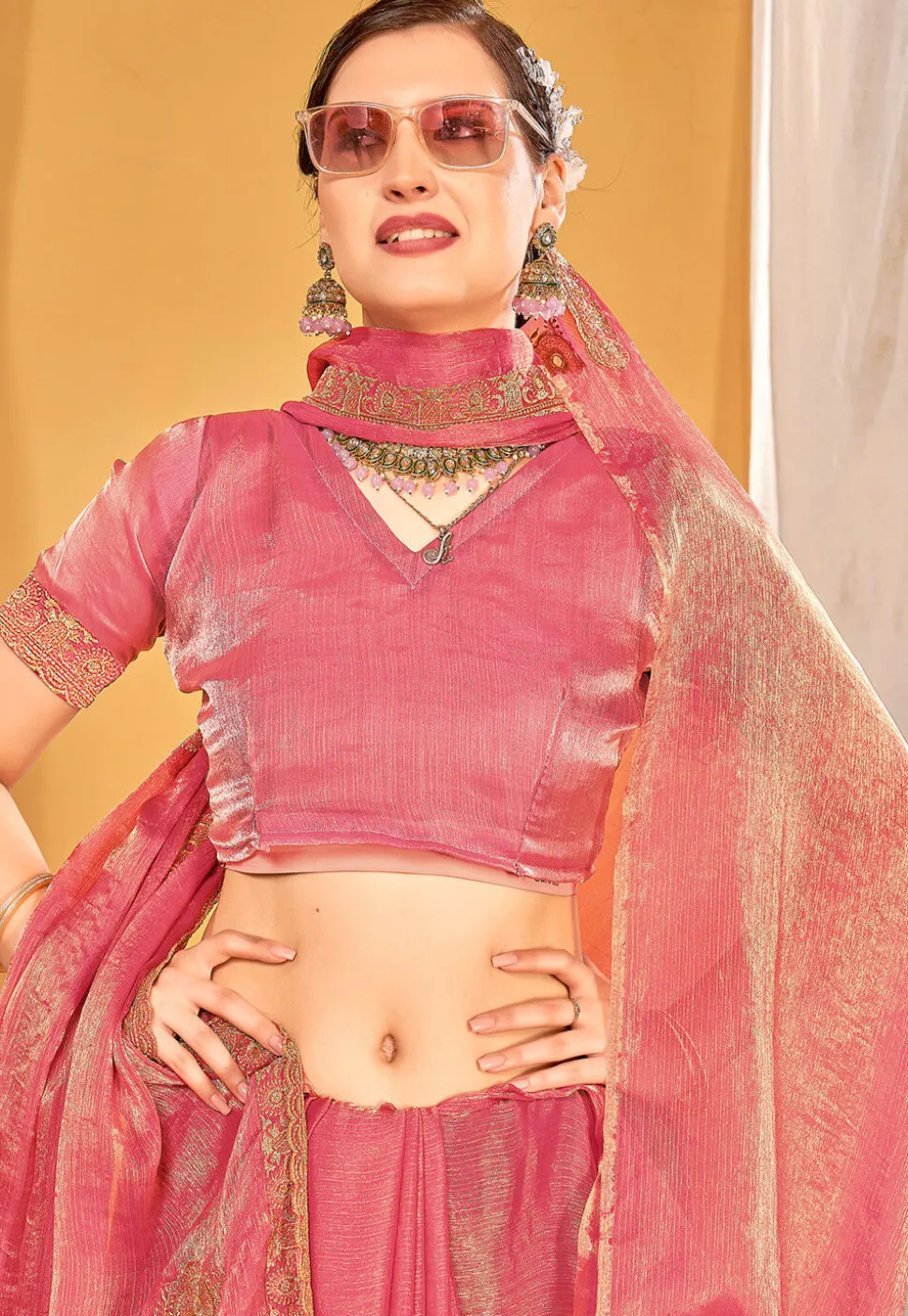 Embroidered Art Silk Saree in Peach