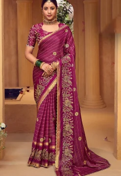 Embroidered Art Silk Saree in Purple