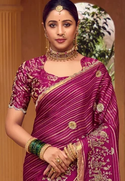 Embroidered Art Silk Saree in Purple