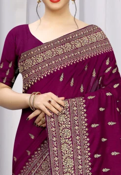 Embroidered Art Silk Saree in Magenta