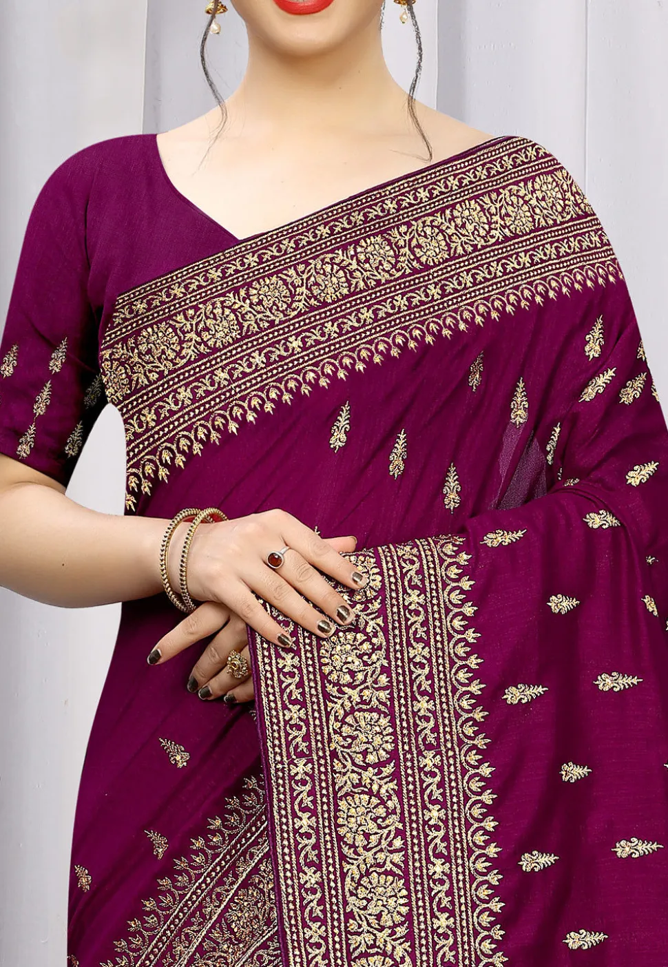 Embroidered Art Silk Saree in Magenta