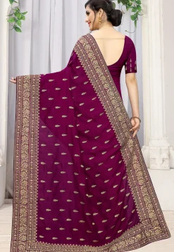 Embroidered Art Silk Saree in Magenta