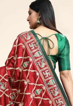 Embroidered Art Silk Saree in Maroon