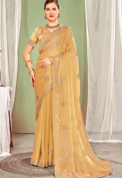 Embroidered Art Silk Saree in Yellow