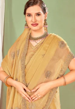 Embroidered Art Silk Saree in Yellow