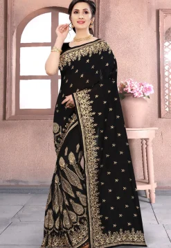 Embroidered Art Silk Saree in Black