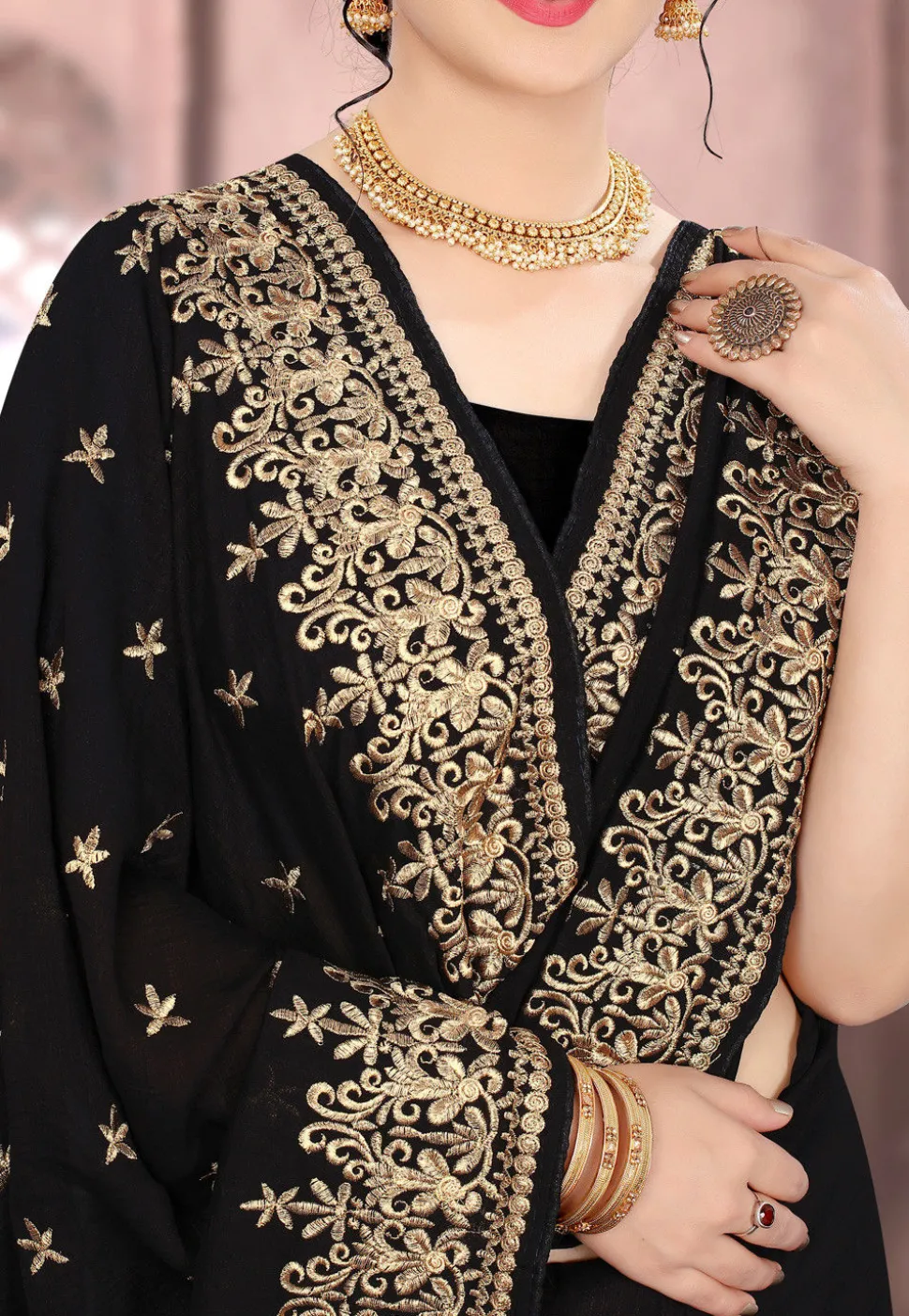 Embroidered Art Silk Saree in Black
