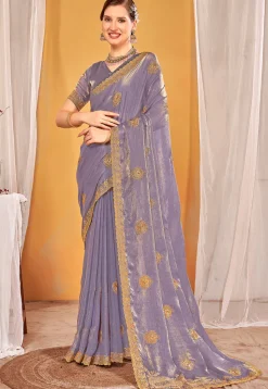 Embroidered Art Silk Saree in Purple