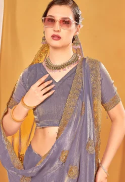 Embroidered Art Silk Saree in Purple