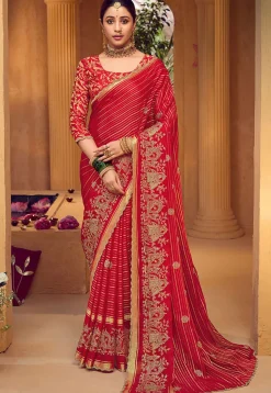 Embroidered Art Silk Saree in Red