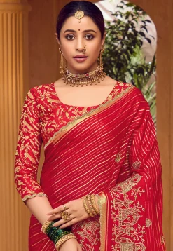 Embroidered Art Silk Saree in Red