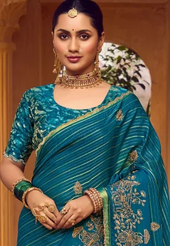 Embroidered Art Silk Saree in Blue