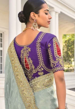 Embroidered Art Silk Saree in Blue Ombre