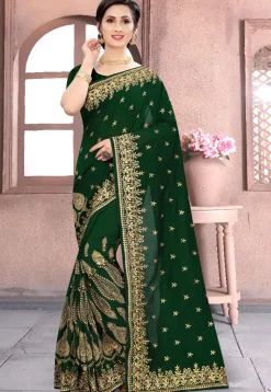 Embroidered Art Silk Saree in Green