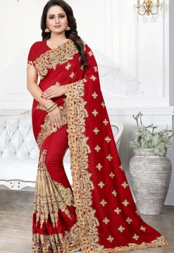 Embroidered Art Silk Saree in Red