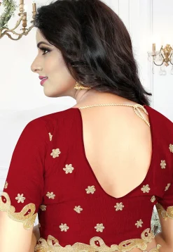 Embroidered Art Silk Saree in Red