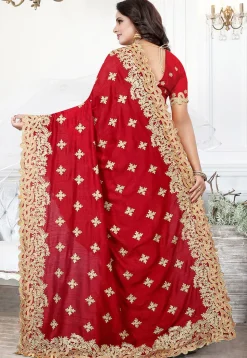 Embroidered Art Silk Saree in Red