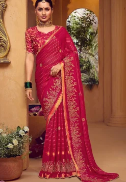 Embroidered Art Silk Saree in Fuchsia
