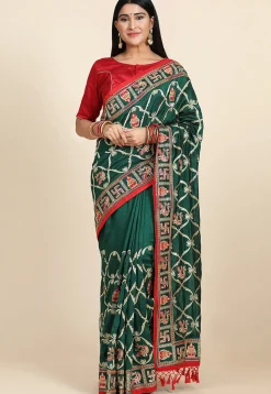 Embroidered Art Silk Saree in Green