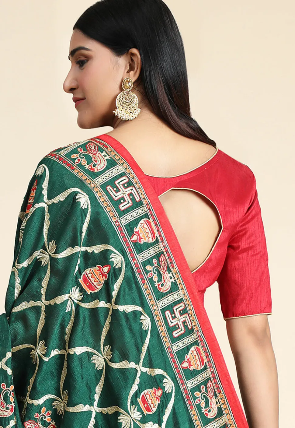 Embroidered Art Silk Saree in Green