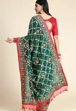 Embroidered Art Silk Saree in Green