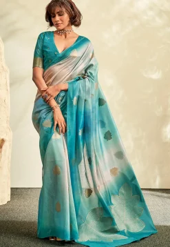 Embroidered Art Silk Saree in Sky Blue