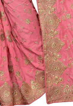 Embroidered Art Silk Saree in Dark Peach