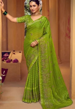 Embroidered Art Silk Saree in Light Green