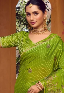 Embroidered Art Silk Saree in Light Green