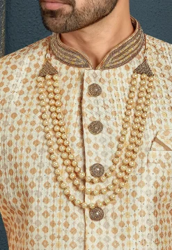 Embroidered Art Silk Sherwani in Beige