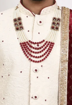 Embroidered Art Silk Sherwani in Cream