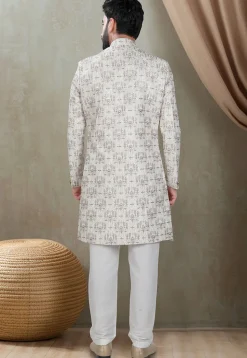 Embroidered Art Silk Sherwani in Cream