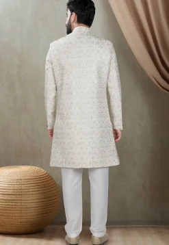 Embroidered Art Silk Sherwani in Cream