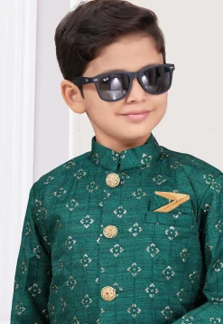 Embroidered Art Silk Sherwani in Teal Green