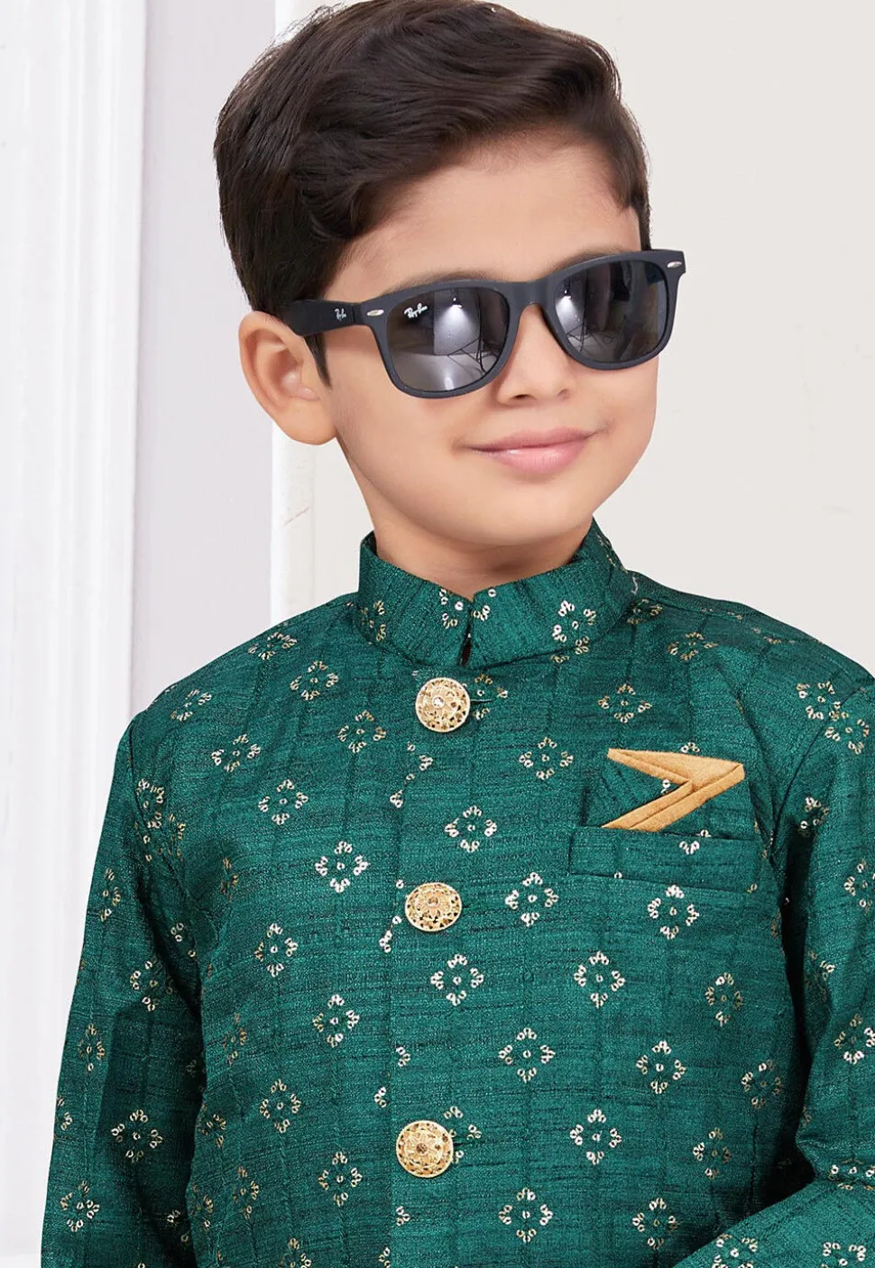 Embroidered Art Silk Sherwani in Teal Green