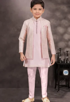 Embroidered Art Silk Sherwani in Pink