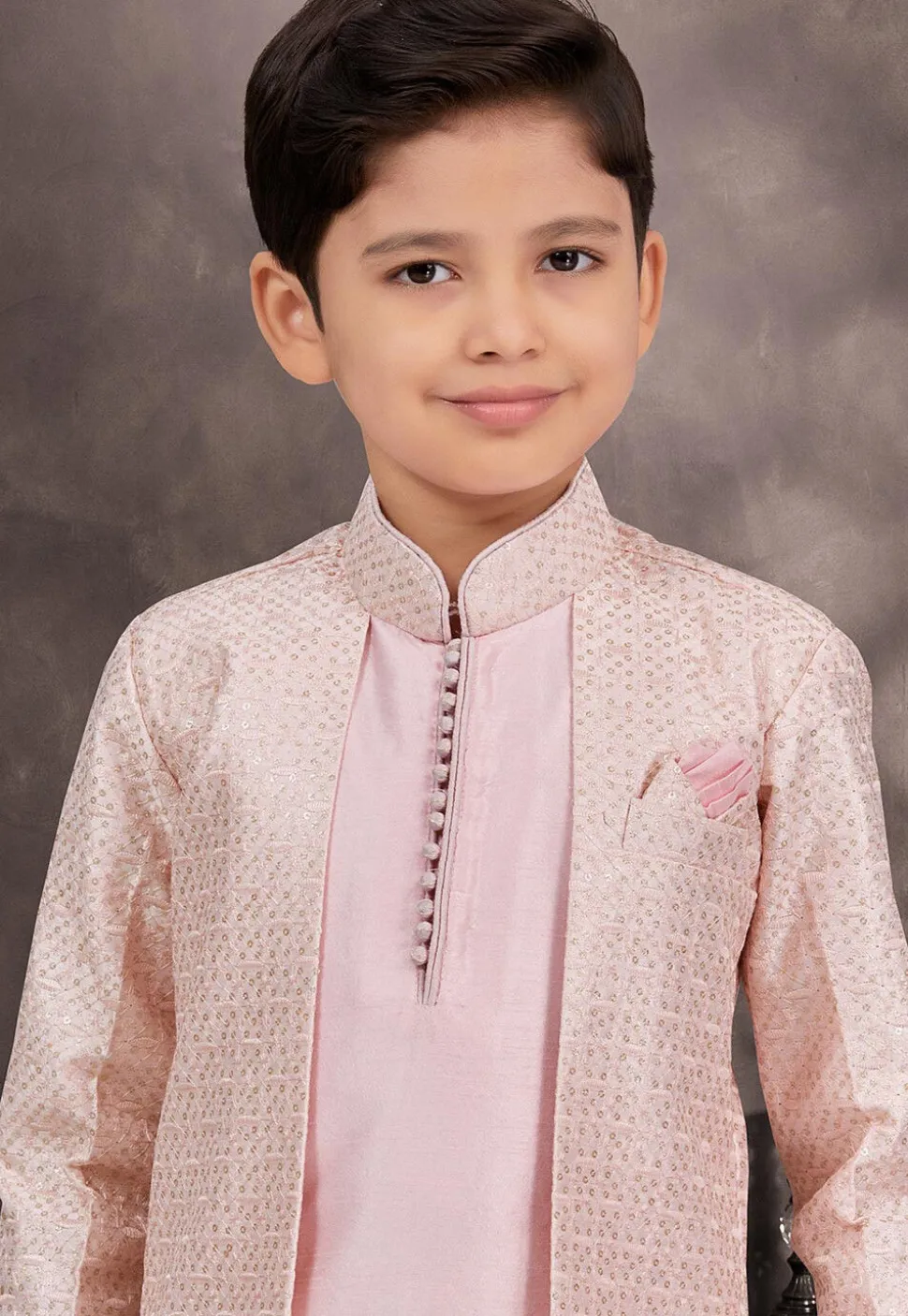 Embroidered Art Silk Sherwani in Pink