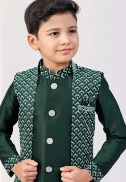 Embroidered Art Silk Sherwani in Dark Green