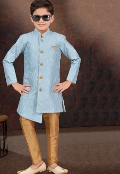 Embroidered Art Silk Sherwani in Sky Blue
