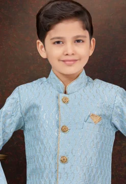 Embroidered Art Silk Sherwani in Sky Blue