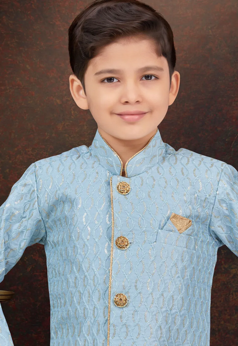 Embroidered Art Silk Sherwani in Sky Blue