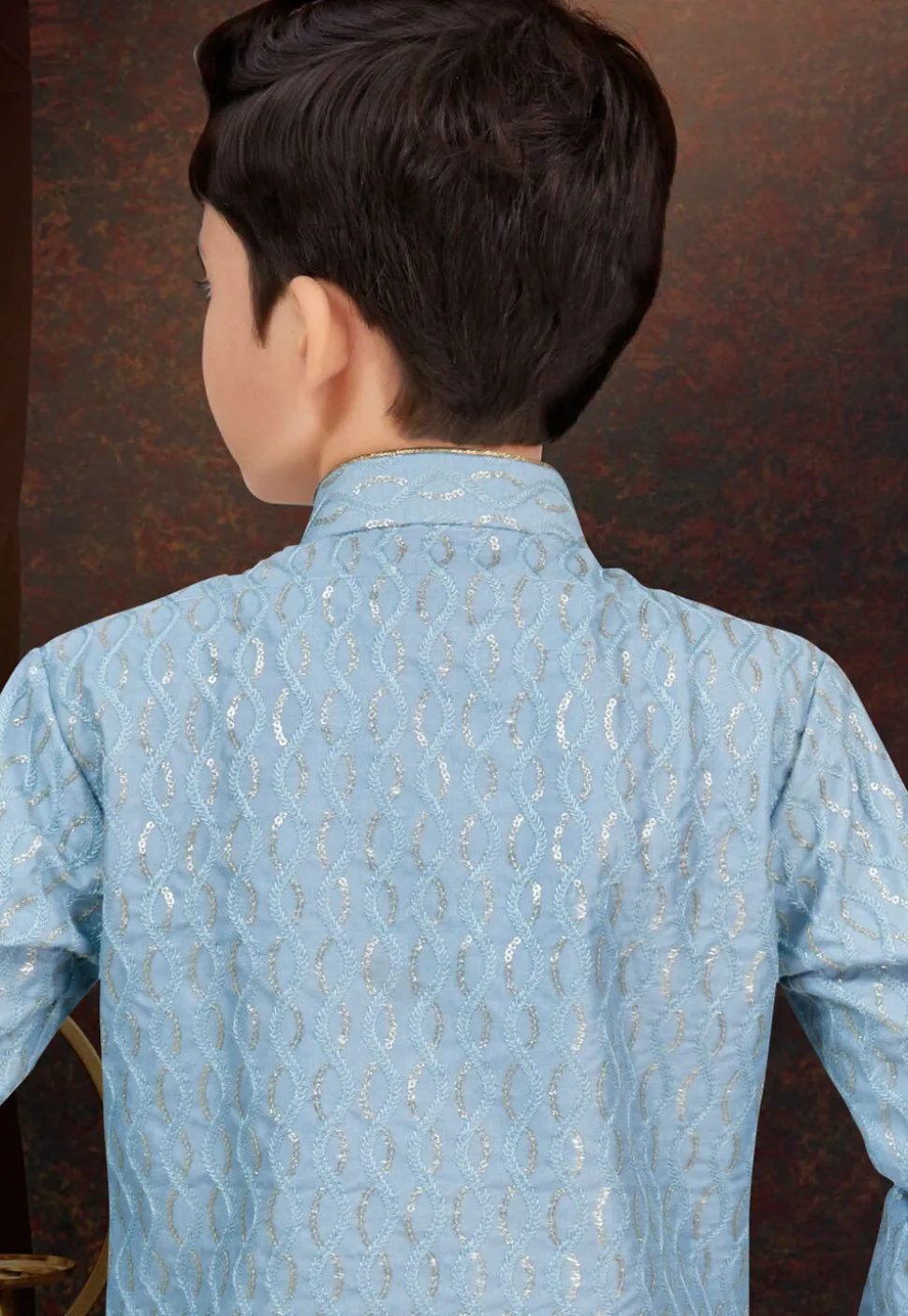Embroidered Art Silk Sherwani in Sky Blue